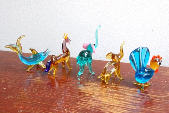 Vintage 1950s Murano Art Hand Blown Glass Animal Figurines