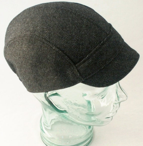 Wool Cycling Cap in Charcoal and Black Herringbone by rocksandsalt