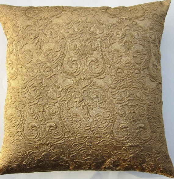 Gold Damask Throw Pillow Cover Decorative Textured Cushion