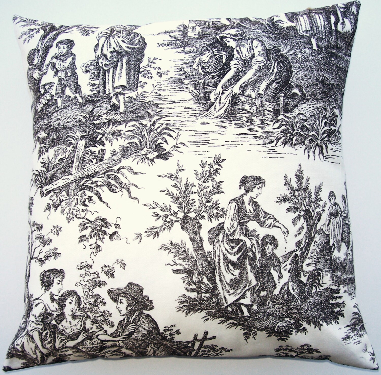 Black and White Throw Pillow Cover Toile Country Life