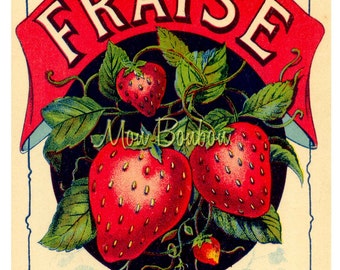 Digital Download of Large 8x10 Vintage French Fraise Label - You Print - Instant Download
