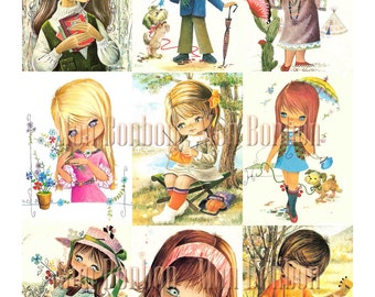 Vintage Retro Kids Digital Collage Sheet - Instant Download - DIY Printable paper crafts,altered art, atc, journals, scrapbooking, pocket