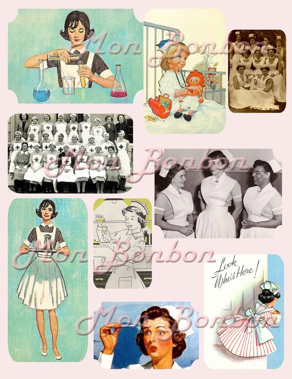 Vintage Retro Nurse Images Digital Collage Sheet INSTANT