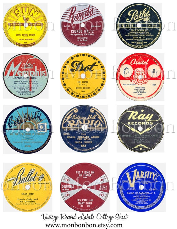 vINTAGE rECORD LaBeLs Digital Collage Sheet ATC Mixed Media