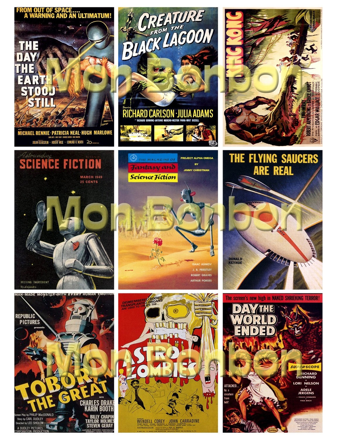 Vintage Retro SciFi B Movie Posters Digital Collage Sheet