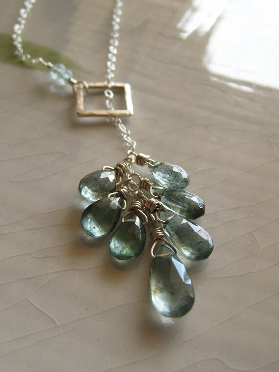 Leinani Mossy 3 Moss Aquamarine and sterling silver lariat
