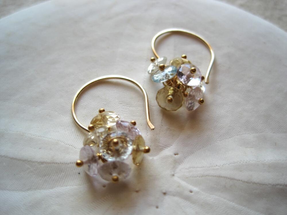 Gemstone cluster earrings gold pastel stone earrings