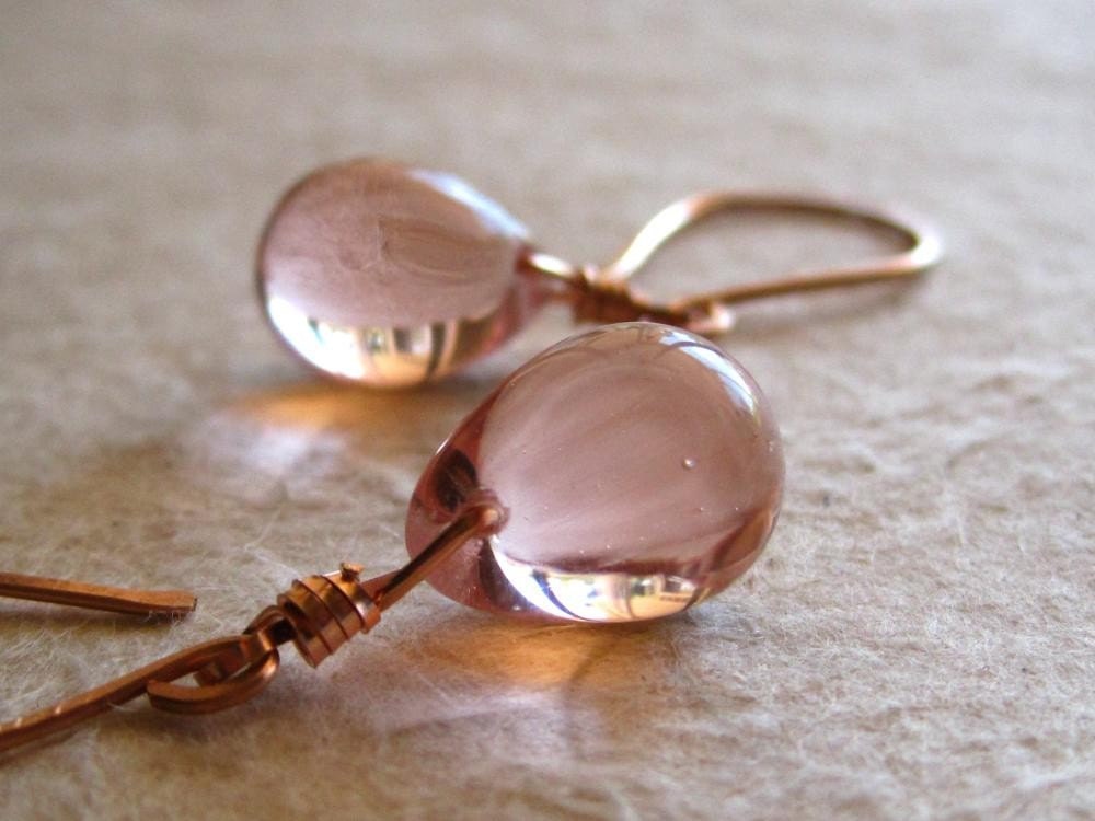 Rose gold earrings pink glass earrings pastel pink jewelry