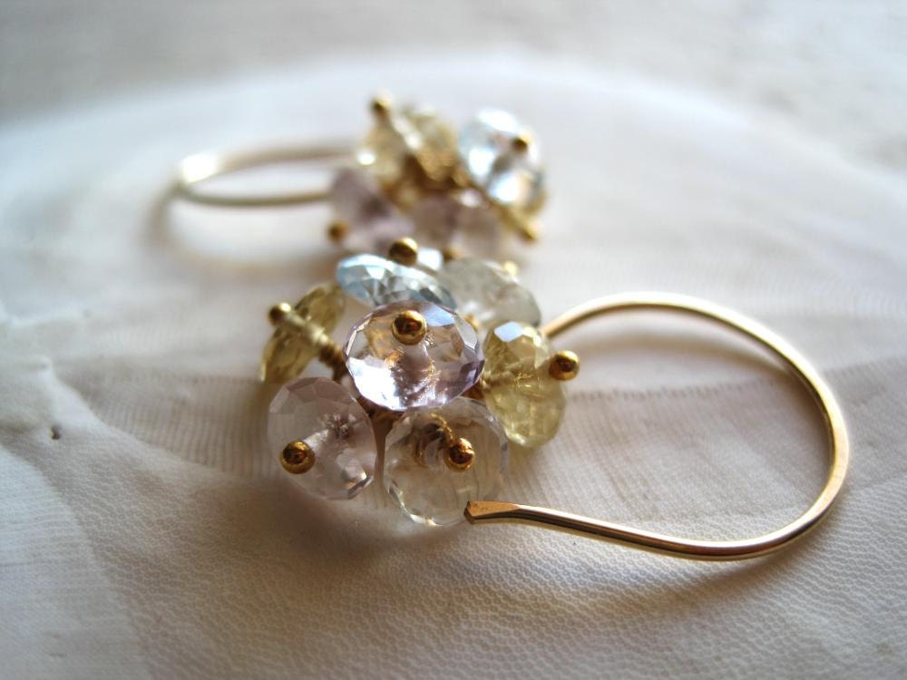 Gemstone cluster earrings gold pastel stone earrings