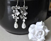 Orchid earrings, Bridal Earrings, Dangle Earrings, Swarovski Pearls, Sterling silver, Orchid flowers, Wedding Jewelry Orchid earrings, Bridal Earrings, Dangle Earrings, Swarovski Pearls, Sterling silver, Orchid flowers, Wedding Jewelry