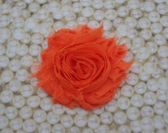 Orange Shabby Chic Frayed Chiffon Rosette Fabric Flower Hair Clip Clippie