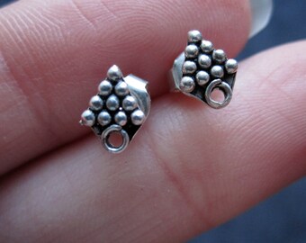 Solid Sterling Silver earring posts Bali Style - findings - one pair - oxidized and polished