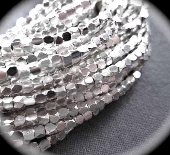 Sterling Silver Faceted Cube beads 6 1/2 inches 2mm X 2mm