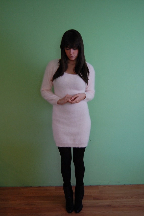 Jessica Snug Pink Angora Sweater Mini Dress S M 3344