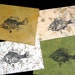 Set of Four Bluegills... Original GYOTAKU fish rubbings all over 6X9 inches