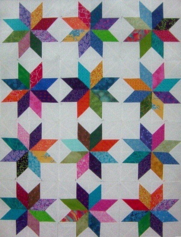 Items similar to 12 Scrappy Lemoyne Star Quilt Blocks on Etsy