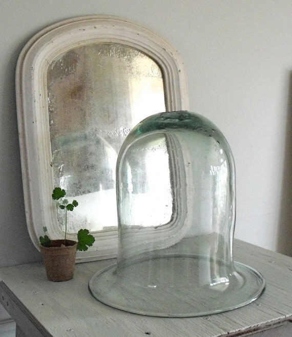 Large Antique Green Glass Garden Cloche