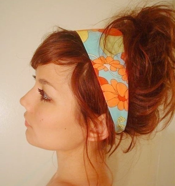 FLOWER CHILD Wide dress headband 60s disco tie scarf Orange