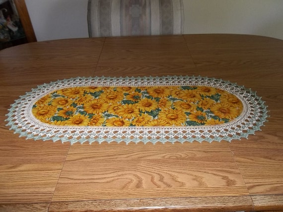 Table table edging Crocheted Center Edging runner Fabric Sunflower Crocheted Runner  Yellow