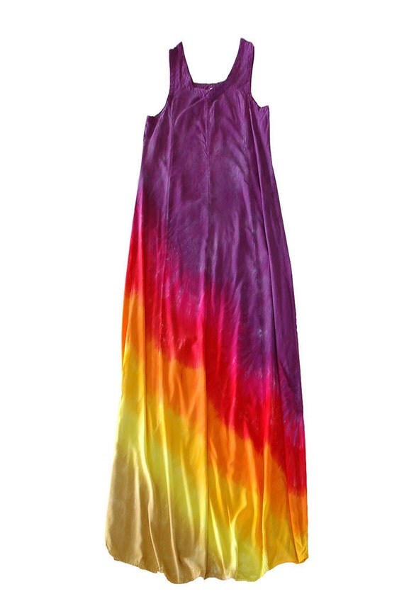 Tie Dye Long Hippie Maxi Dress in Sunrise or Sunset