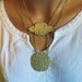 Golden Medallian Double Chain Necklace, Vintage Ladies Necklace Modernistic Medallians