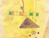 Drawing, Contemporary Modern Art. Original Abstract Drawing on Paper, Flying Machine