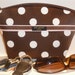Cosmetic/Makeup Bag Flat-Bottomed Round Top Brown with White Polka Dots