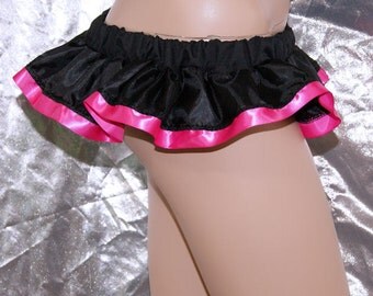 Black Neon Pink Satin Ribbon Micro Mini GoGo Skirt - All Sizes MTCoffinz