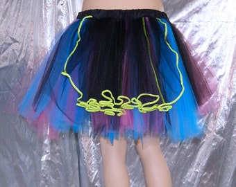 Bubblegum Pink Turquoise Blue Striped Tutu Neon Yellow Bustle adult Small MTCoffinz --- Ready to Ship