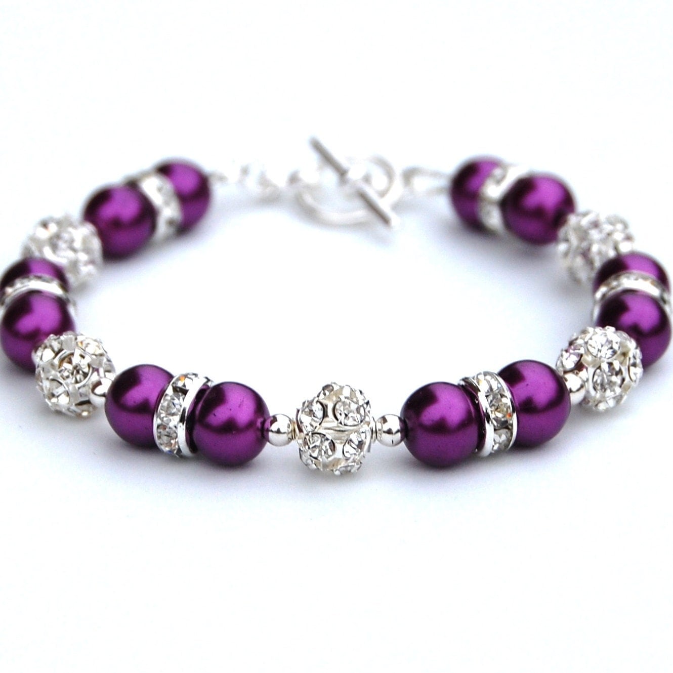 Pansy Purple Pearl Rhinestone Bracelet Bridesmaid Gifts