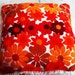 Vintage Psychedelic PILLOW CASE 60s England Orange Red FLOWERS Chenille Fringes No 7