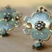 Chandelier earrings - blue flower grey green brass romantic victorian inspired earrings