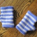 Hand Knit Mini Fingerless Gloves - Forget Me Not Blue and Fog Grey Striped Fingerless Gloves in Lightweight Wool - Clearance Sale