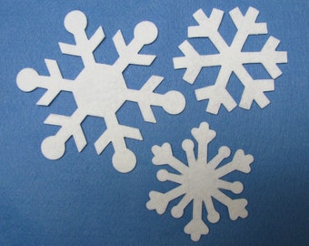 Diecut, SNOWFLAKES, DIY, Wool felt blend, appliques, TWELVE assorted, precision die cut
