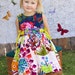 Party Bow Dress, Butterflies and Flowers, Sizes 1, 2, 3