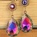 Jewel Tone Earrings Purple Teardrop Earrings Pink Teardrop Earrings Blue Teardrop Earrings Dangle Earrings Flower Earrings Brass