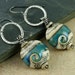 Turquoise Lampwork Earrings Lampwork Glass Earrings Teal Ivory Wave Sterling Silver Circle Organic Rustic