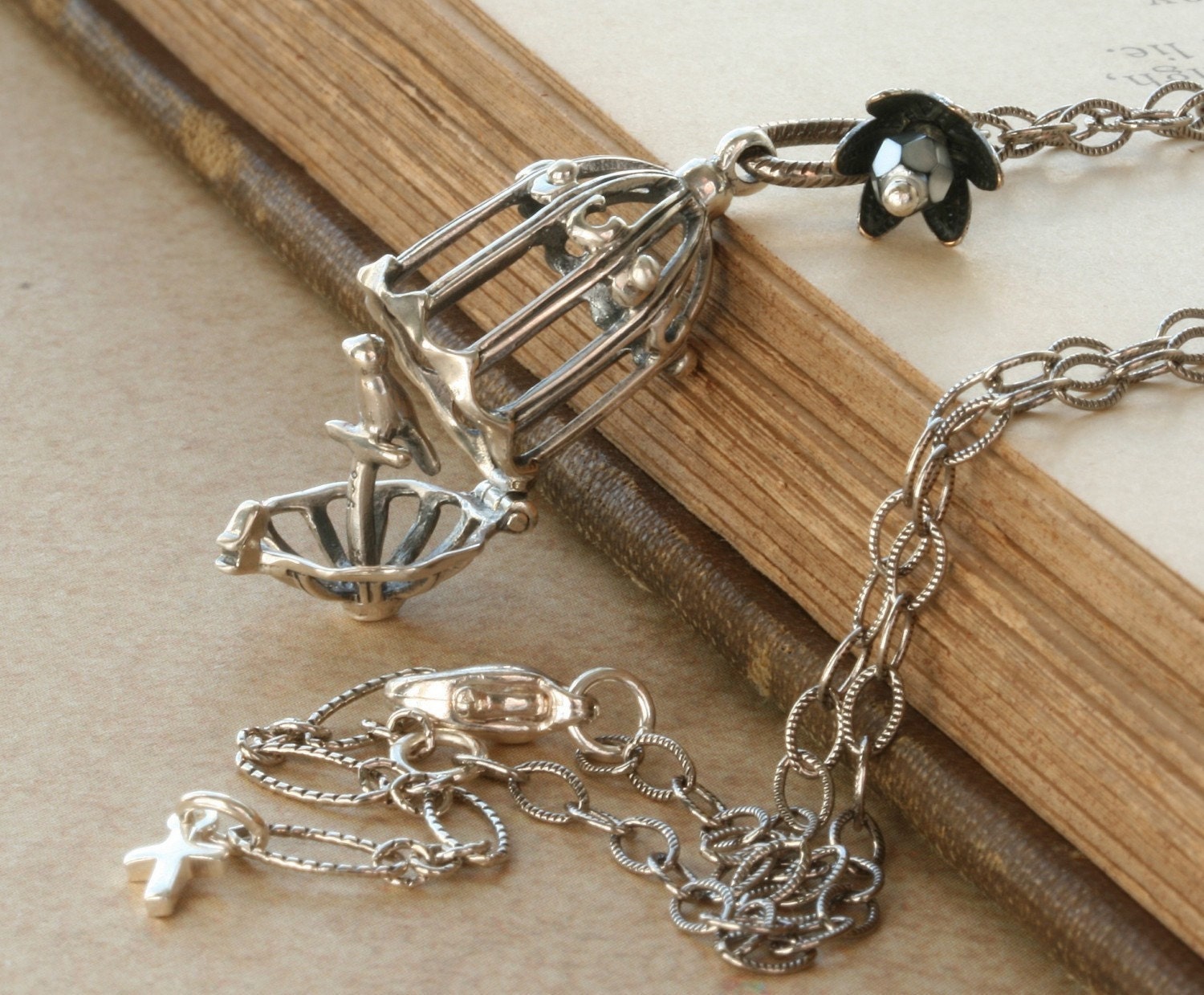 Bird Cage Necklace Sterling Silver Bird Cage Necklace Flower