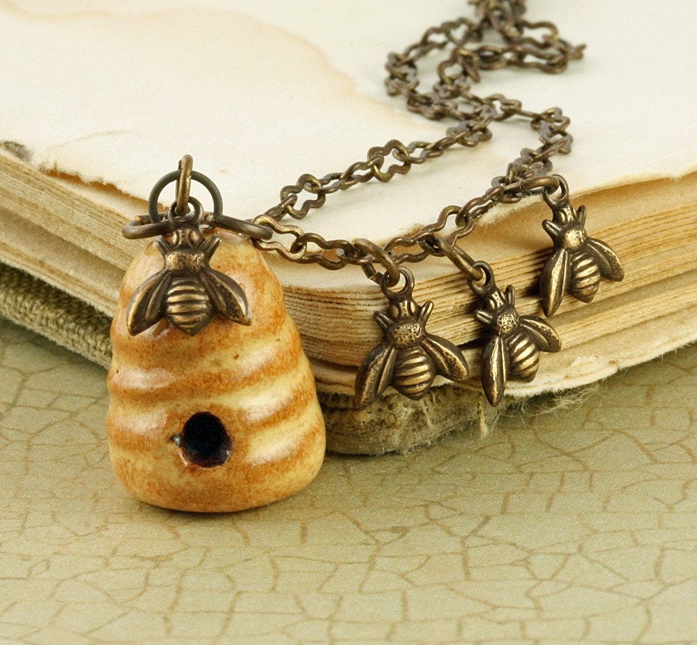 Beehive Necklace Bee Necklace Bee Hive Necklace Yellow Bee
