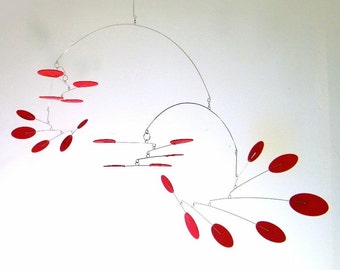 Mid-Century Modern Mobile, Calder Style Mobile, Kinetic Mobile - The Supernova, in Deep Red