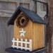RESERVED for Wendy Honey Mustard Rustic Primitive Birdhouse White Fence White Metal Star Grapevine Wreath Country
