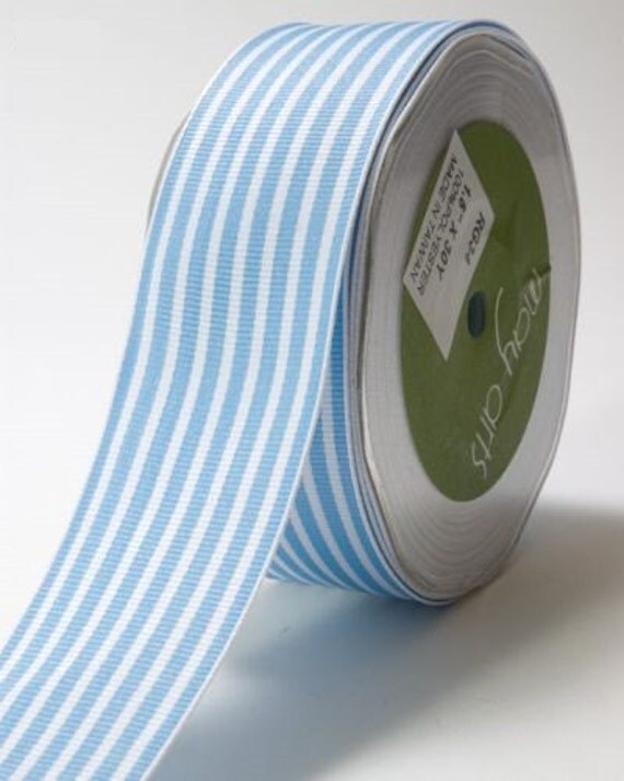 BLUE and WHITE 1.5 in Striped Grosgrain Ribbon
