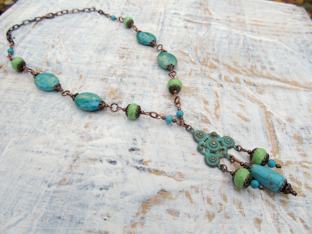 Blue Green Bohemian necklace Bohemian Jewelry