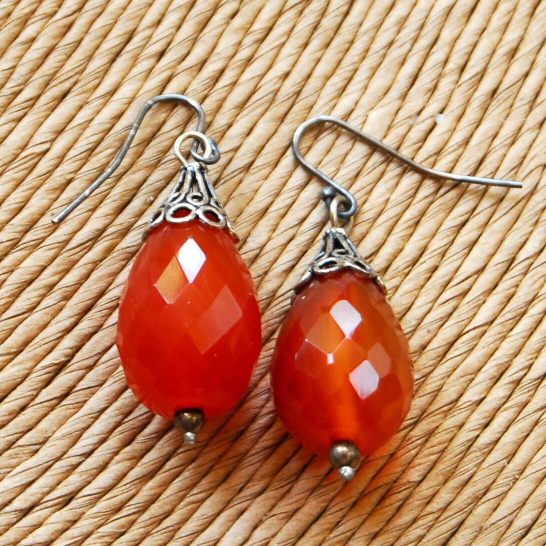 Carnelian Earrings Orange Earrings Gemstone by JewelryFineAndDandy