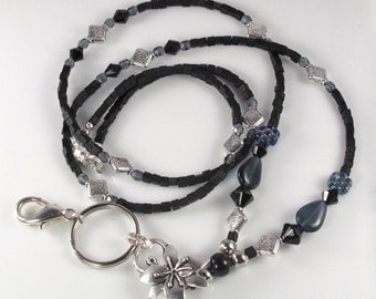 Beaded Lanyard NIGHT FALL Classic Black Keys/Glasses ID Badge Holder