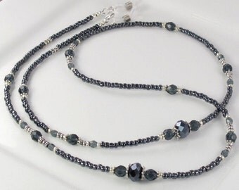 Hematite Eyeglasses Chain MONTANA BLUE beaded eyeglass leash holder