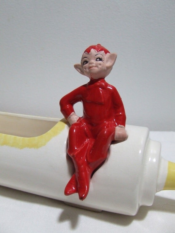 Vintage Gilner Pottery Pixie Rolling Pin Planter 1950s Elf