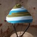 Vintage 1960s Hat Aqua Olive Baby Blue Stripe Tiered Velvet