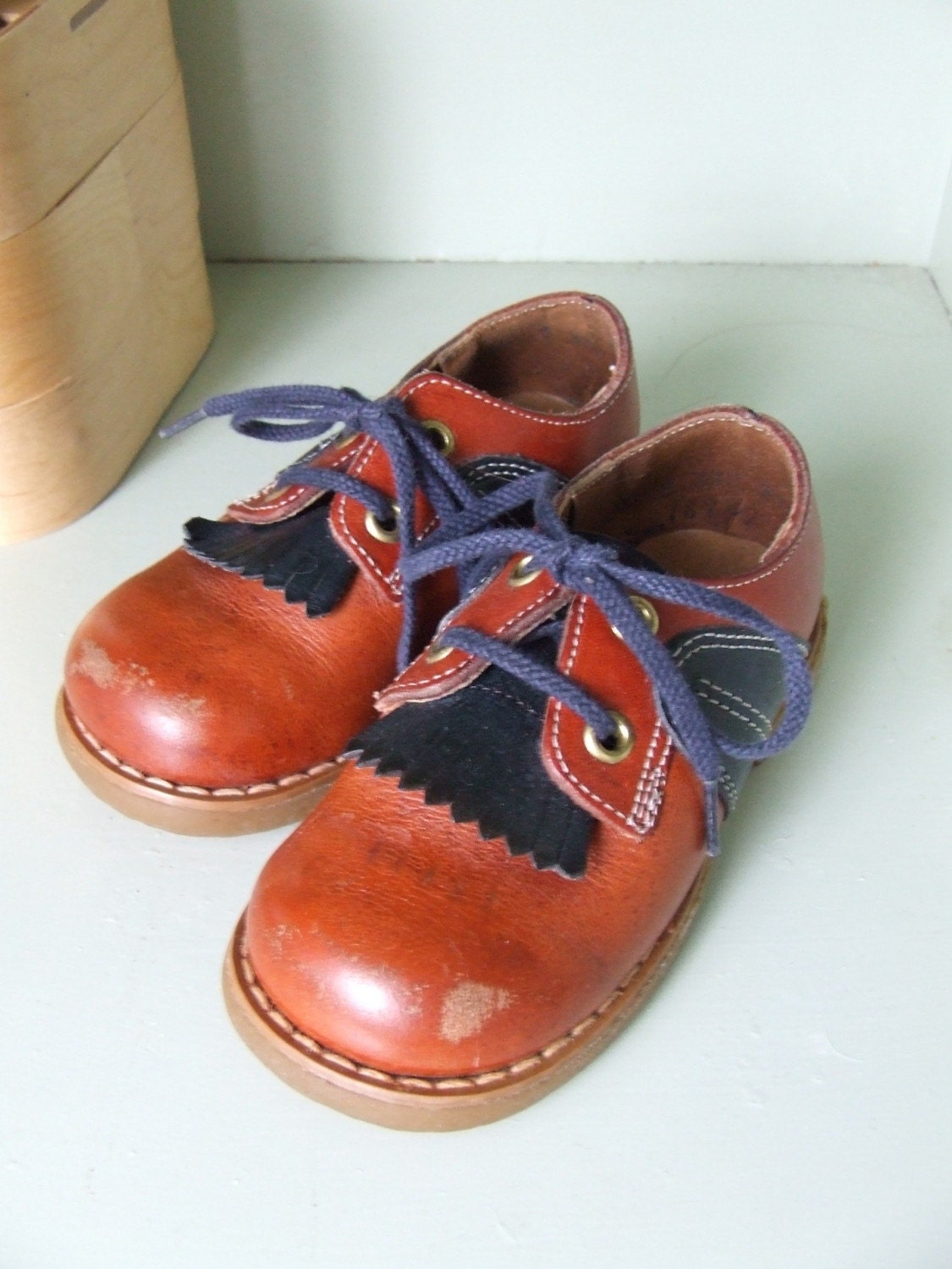 Little Dude Shoes Vintage Buster Brown Loafers Navy Russet
