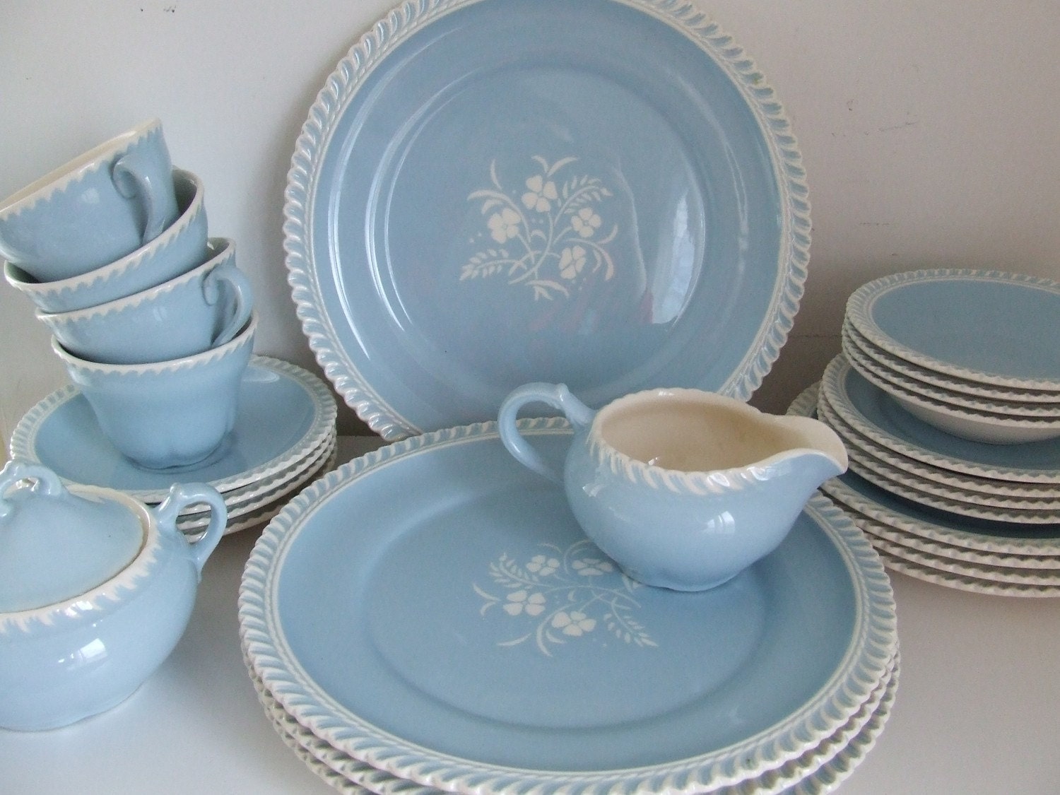 Vintage China Harmony House Blue Rhythm Dishes Six Piece Place